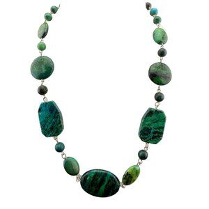 Green & Blue Stone Beaded‎ Necklace With Lobster Clasp Handmade Gemstone Jewelry